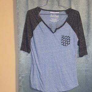 Heather Blue and Black Long Sleeve Tee